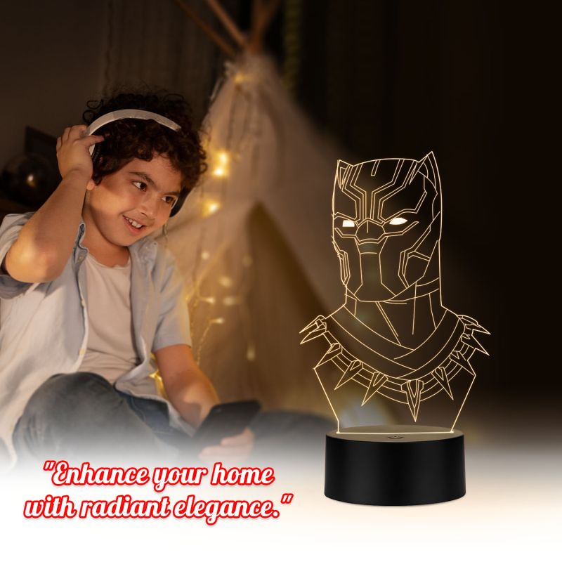 3D Illusion Black Panther Led Night lamp with Warm White Color Gift For Avengers Lover